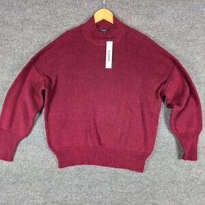 The Work Shop Burgundy Mock Neck Ribbed Knit Sweater Balloon Sleeve‎ Size L